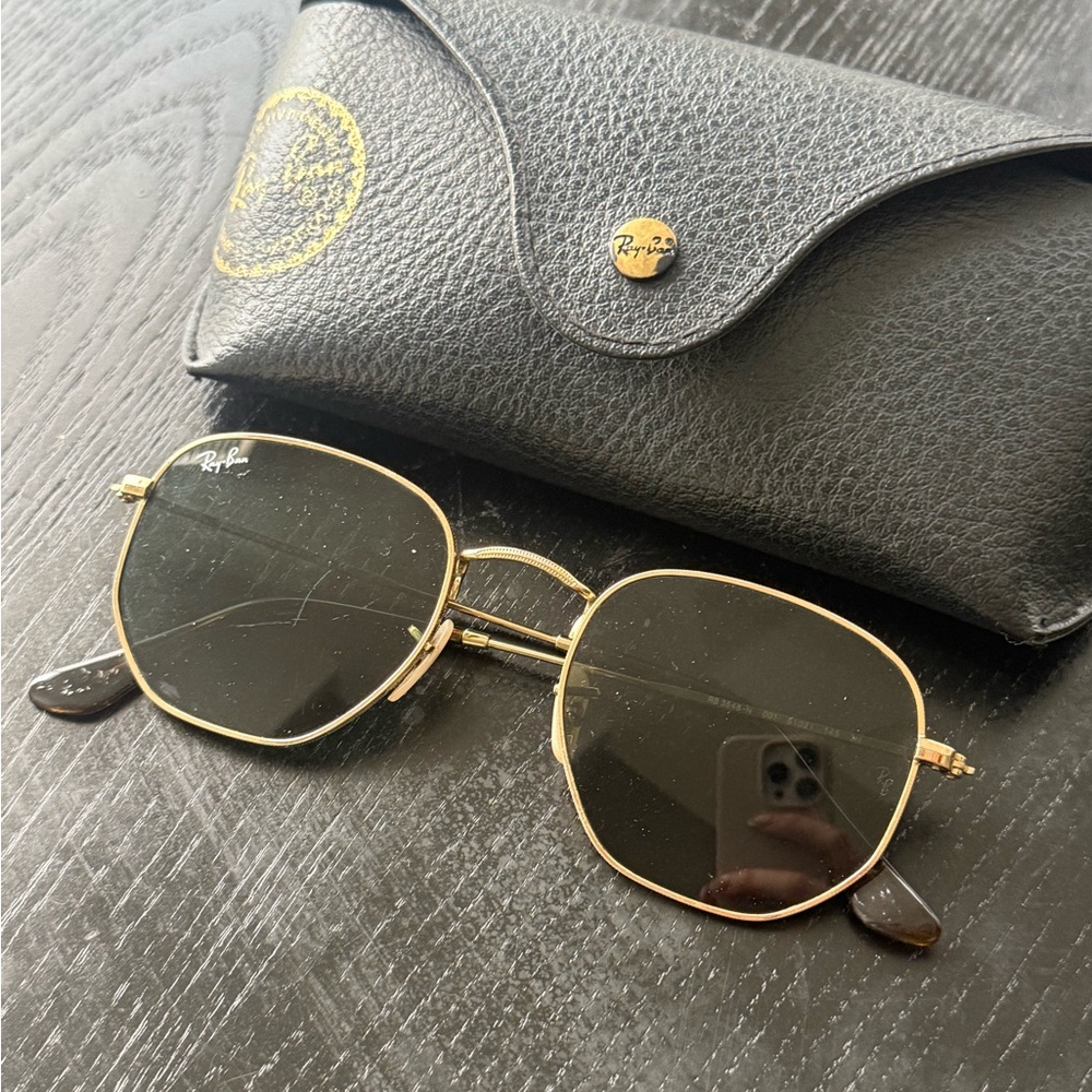Ray-Ban Gold Frame Sunglasses with Black Case